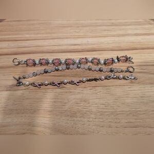 Elegant Pink and Silver Beaded Bracelet Set